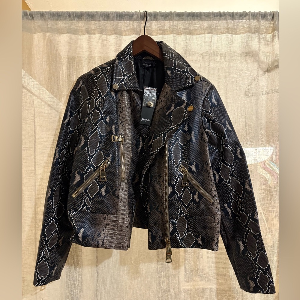 Nasty Gal Faux Snake Print Moto Jacket